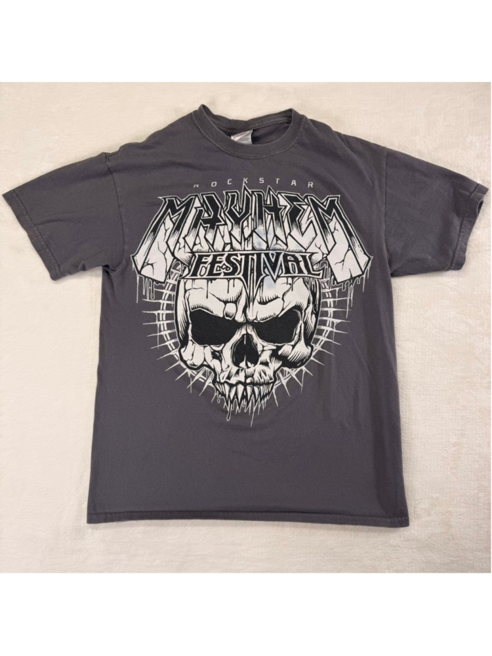 Men's Gildan Gray Mayhem Festival 2009 Concert Tour T-Shirt Medium Y2K
